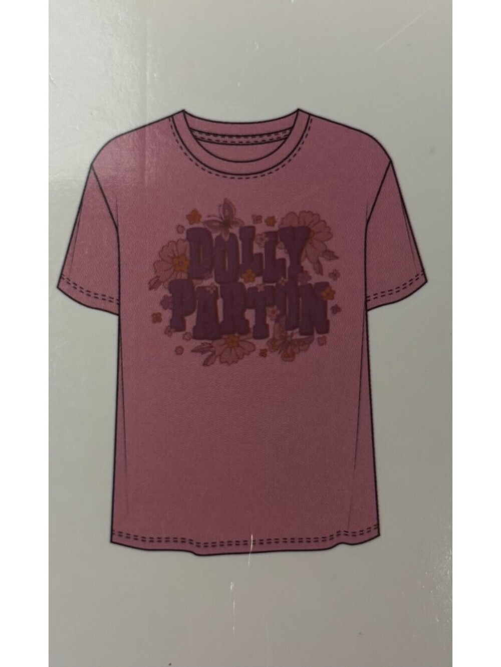Dolly Parton Pink Crew Neck T-Shirt Large Floral Graphic